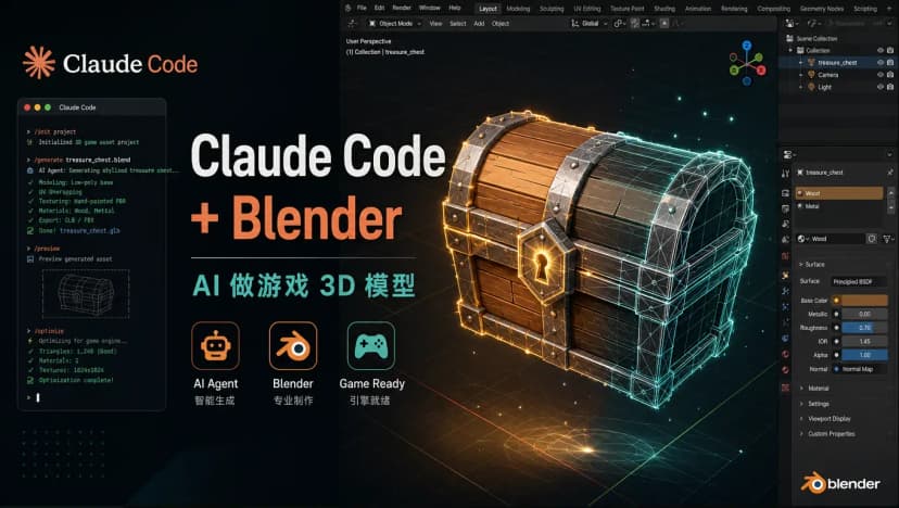 Claude Code Blender 实测：装 22 个 Blender 技能，让 AI 做出能进游戏的低多边形 3D 模型（Codex 同样可用）