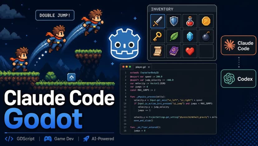 Claude Code / Codex 用 Godot 做游戏：装游戏开发技能包，实测二段跳和背包
