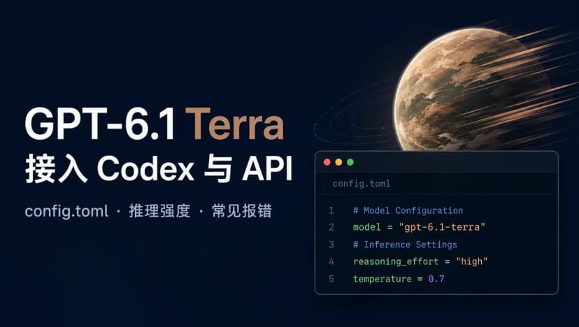 GPT-6.1 Terra 怎么在 Codex 和 API 里用：config.toml 配置、推理强度可选值、实测耗时与常见报错